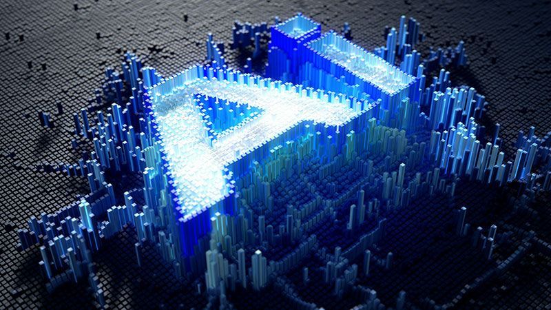 Neon letters 'Ai' made from stacks of blocks like a 3D bar graph