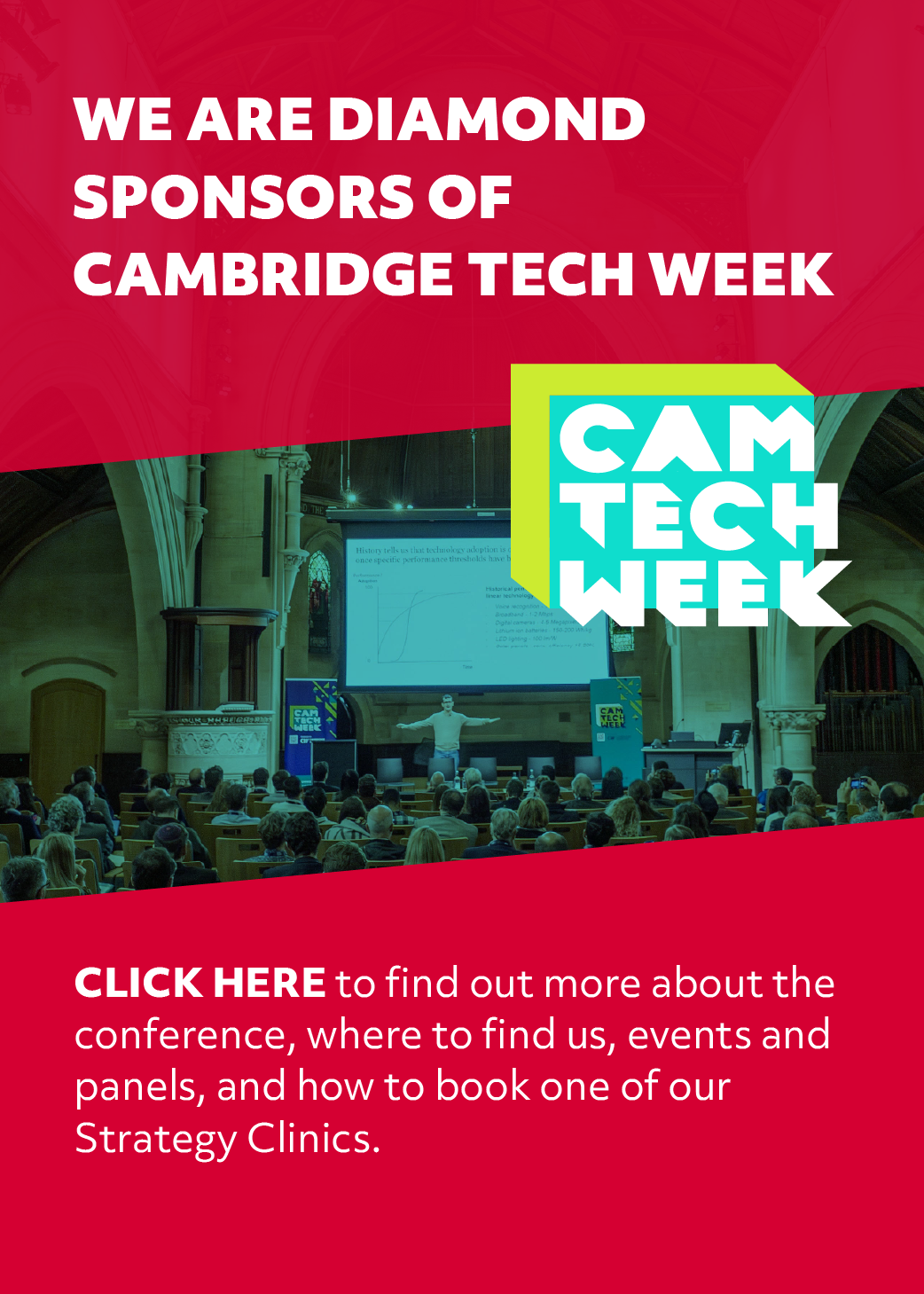Display ad for our diamond sponsorship of CamTechWeek