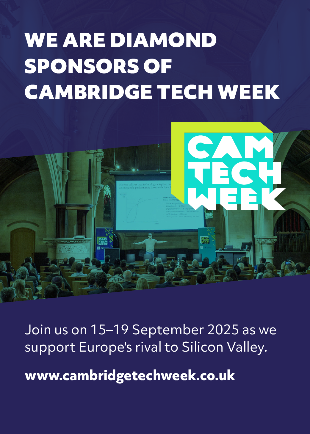 Display Ad about our Diamond Sponsorship of Cambridge Tech Week