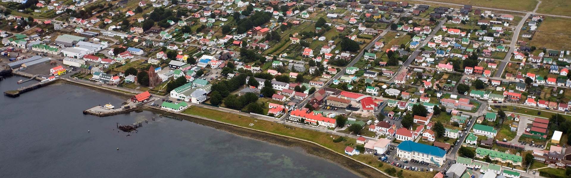 An aerial shot of Stanley, Falkland Islands