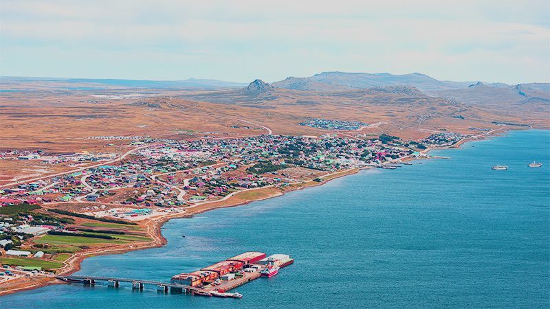 Aerial shot of Stanley in the Falkland Islands
