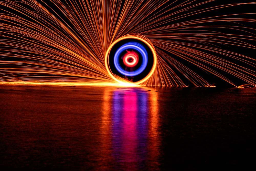Fire wheel in night sky