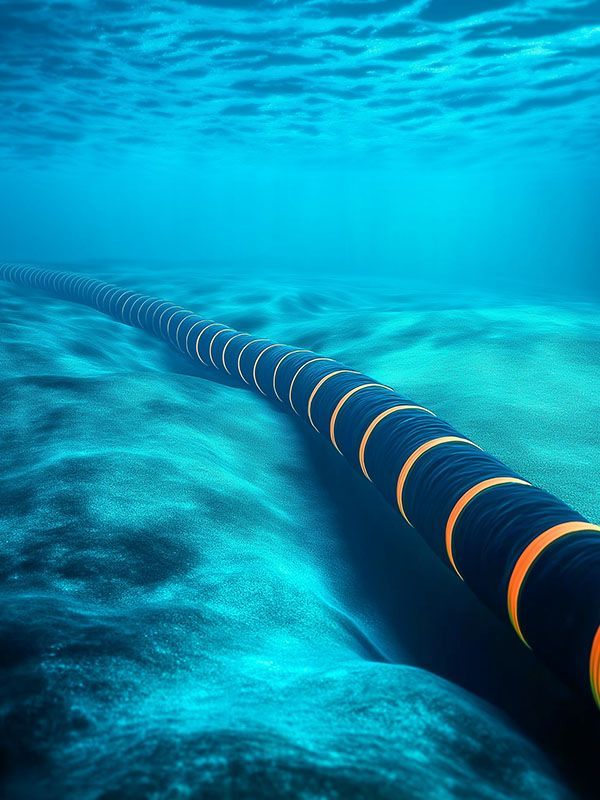 Subsea cable disappears into the depths of the ocean