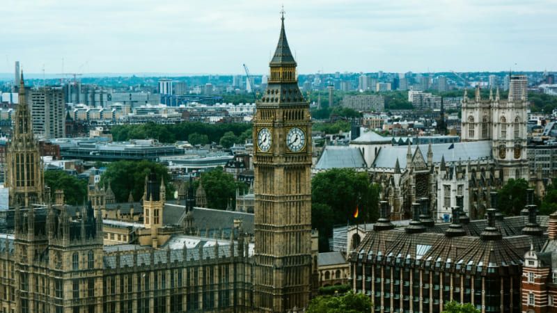 Aerial view of Westminster, London.
