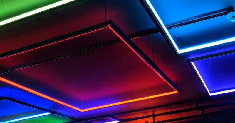 Neon squares on a ceiling