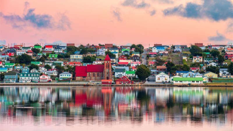 A vivid photo of the skyline of Stanley on the Falkland Islands
