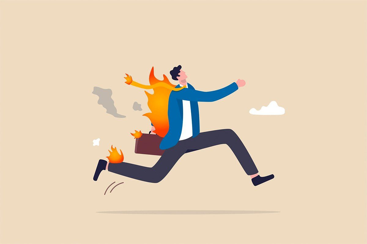 Cartoon of man running on fire
