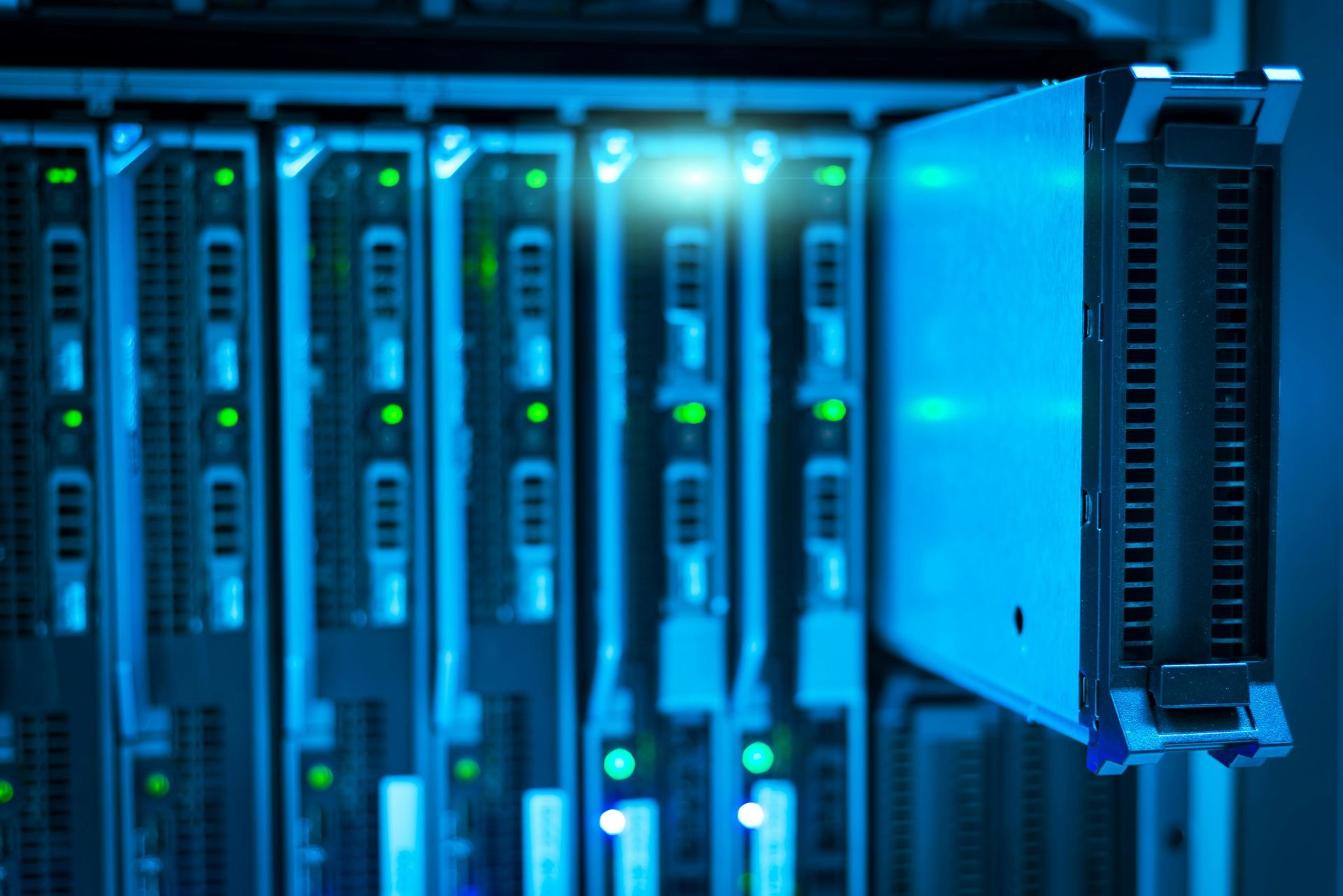 Close up of a data centre rack.