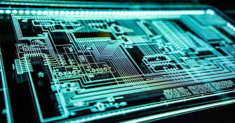 Green neon circuit board.