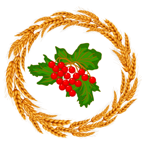 A wreath of wheat and berries on a white background.