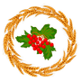 A wreath of wheat and berries on a white background.