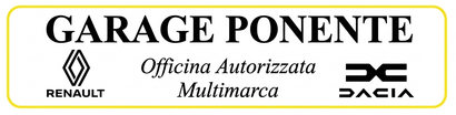 Logo di Garage Ponente, officina multimarca autorizzata per veicoli Renault e Dacia, su sfondo bianco.