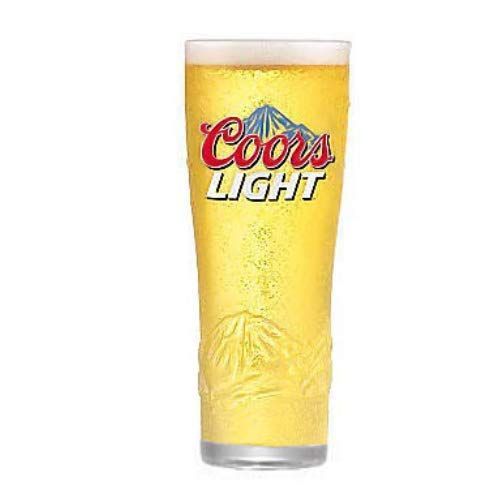 Glass of Coors Light beer with mountain logo.