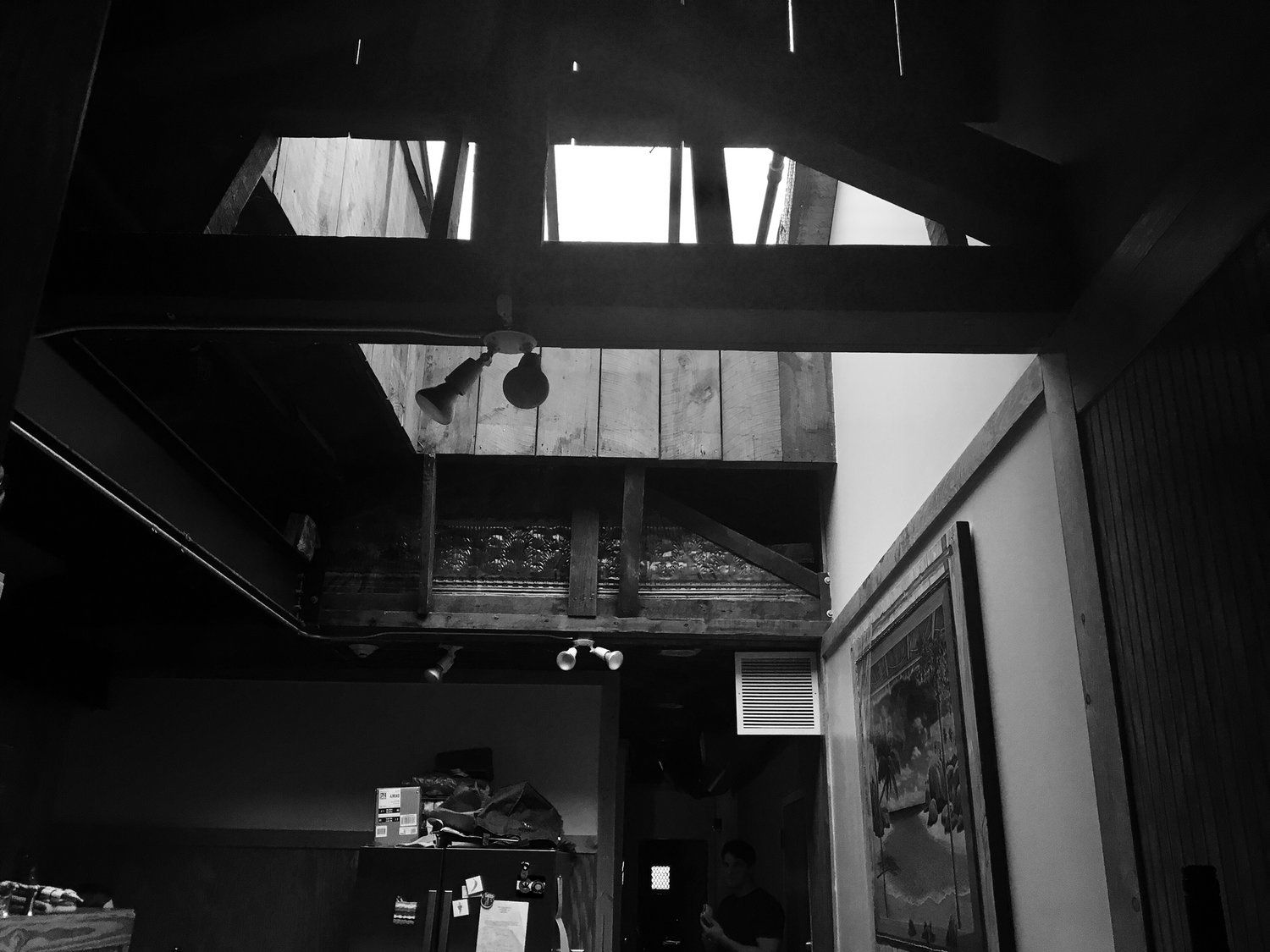Black and white view upstairs