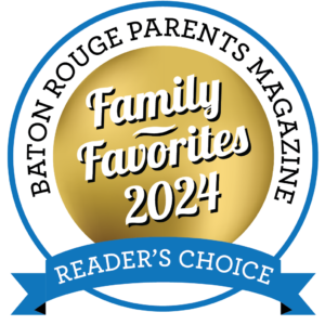 Baton Rouge Parents Magazine Family Favorites 2024 Reader’s Choice badge with blue ribbon