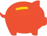 Orange piggy bank icon with white money slot on a transparent background