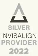 Silver Invisalign Provider 2022 award badge with gray triangle logo