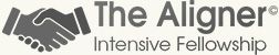 Logo for The Aligner Intensive Fellowship with handshake icon in gray and black text
