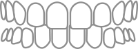 Outline of a mouth with upper and lower teeth, shown in black and white