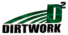 Green logo with "D² DIRTWORK" text; curved green stripes.