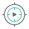 Target reticle with a teal inner circle containing a gray play button.
