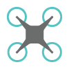 Grey drone with four teal propellers.