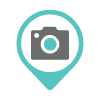 Camera icon inside a teal location marker.