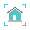 Turquoise house icon within a light blue square.