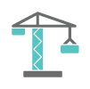 Construction crane with turquoise and gray details.