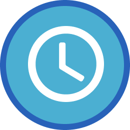 A blue circle with a white clock inside of it