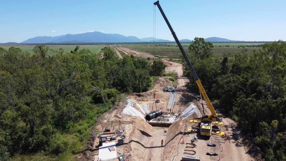 An Aerial View of a Construction Site With a Crane — Kelly's Crane Hire in Port Douglas, QLD