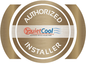 Authorized QuietCool installer seal, bronze and white with logo: 