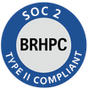 SOC 2 Type II Compliant seal for BRHPC in a blue and white circle.
