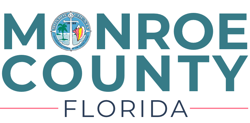 The logo for monroe county florida is blue and white.