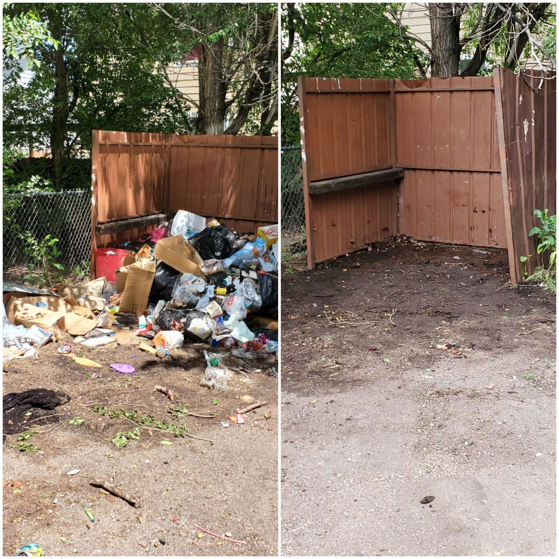 before and after trash getting removed at a house in colorado springs co