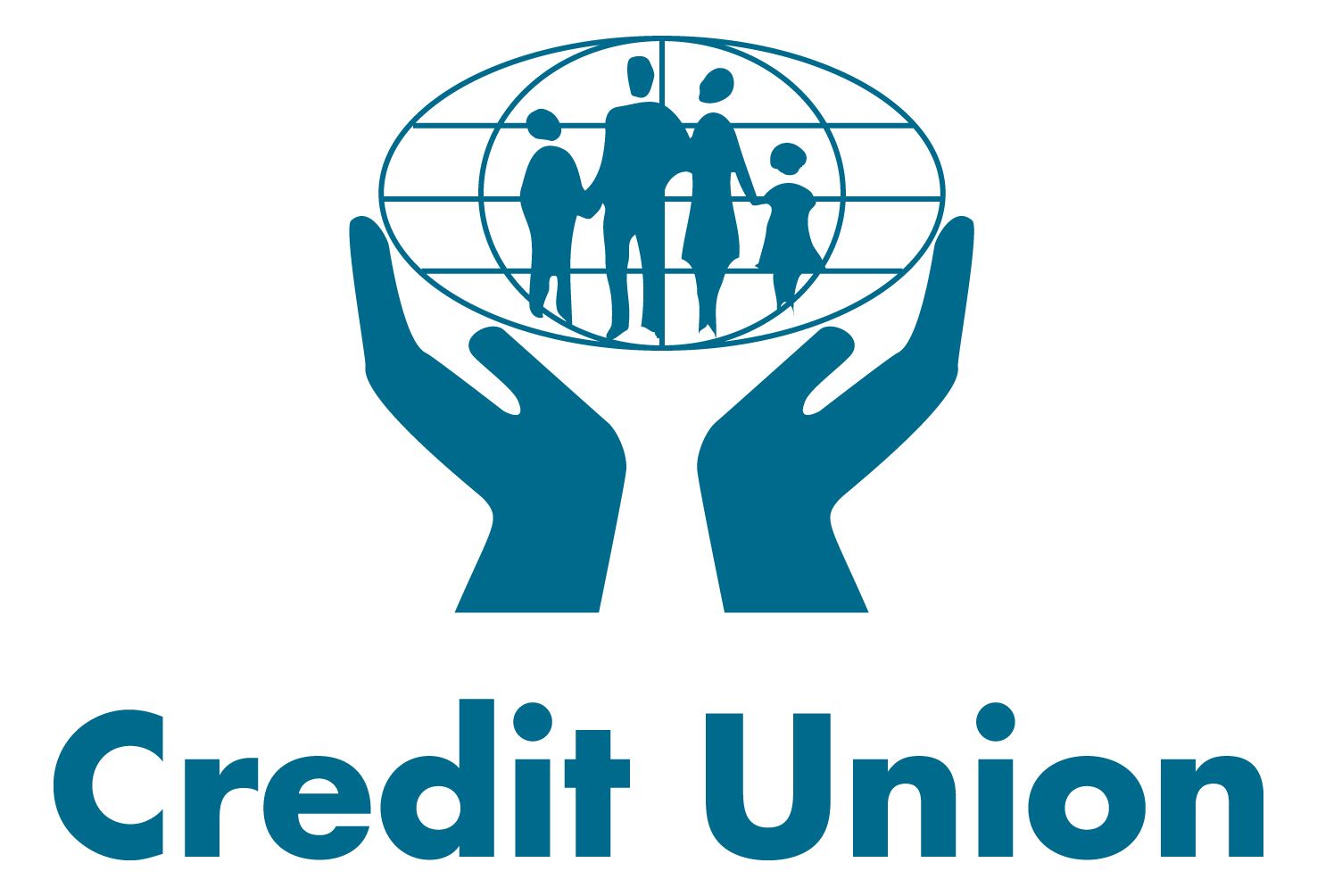 Credit Union logo with hands holding a globe and people silhouettes