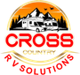 Logo for Cross Country RV Solutions has orange lettering with a motorhome in the background.