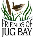 Friends of Jug Bay logo with a bird and green reeds over the text 