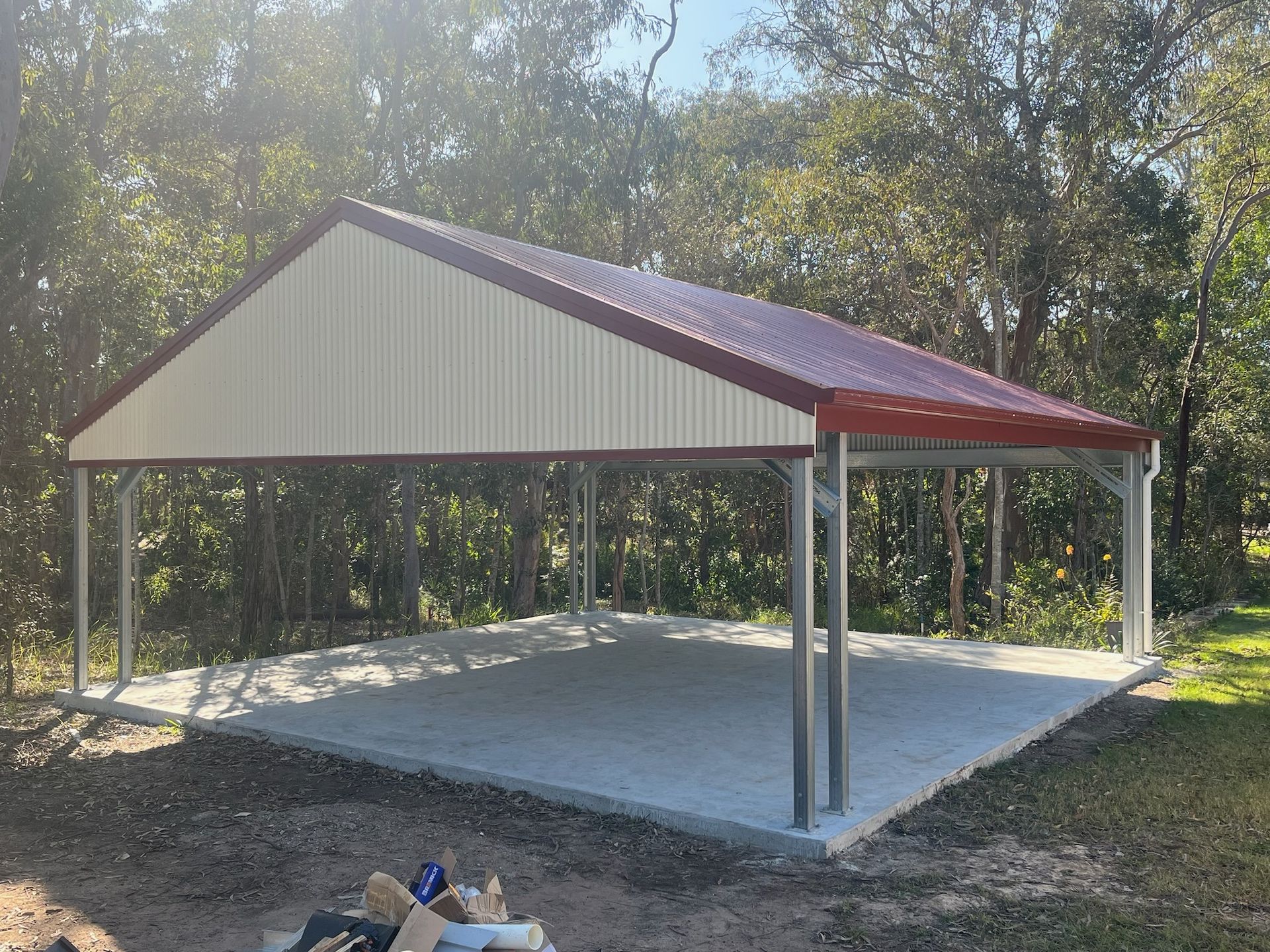 custom shed with red roof