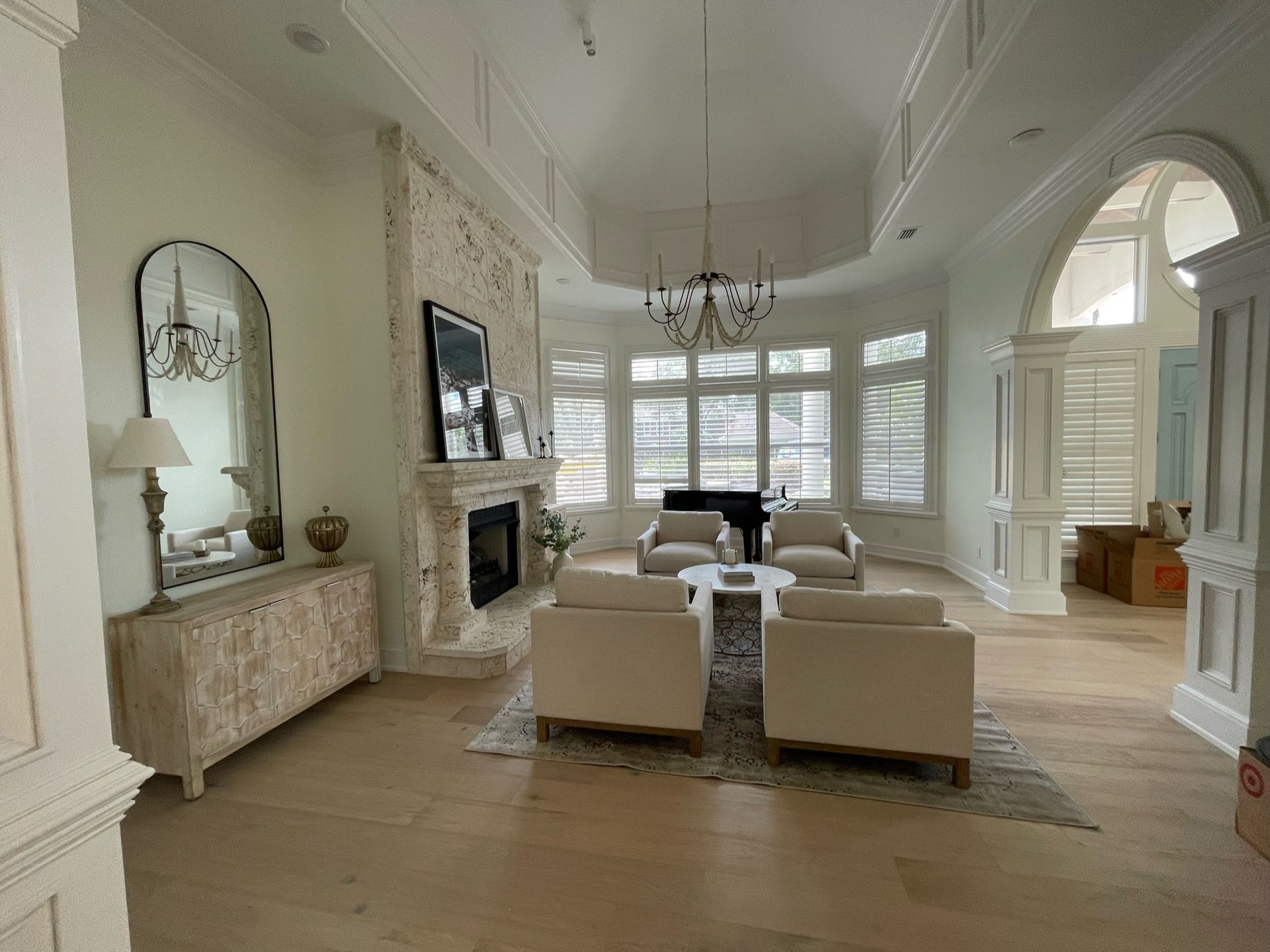 Modern Florida living room showcasing results of a whole home renovation.