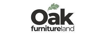 Oak Furnitureland logo with a dark grey "Oak" and a green oak leaf above it, and "furnitureland" below in smaller font.