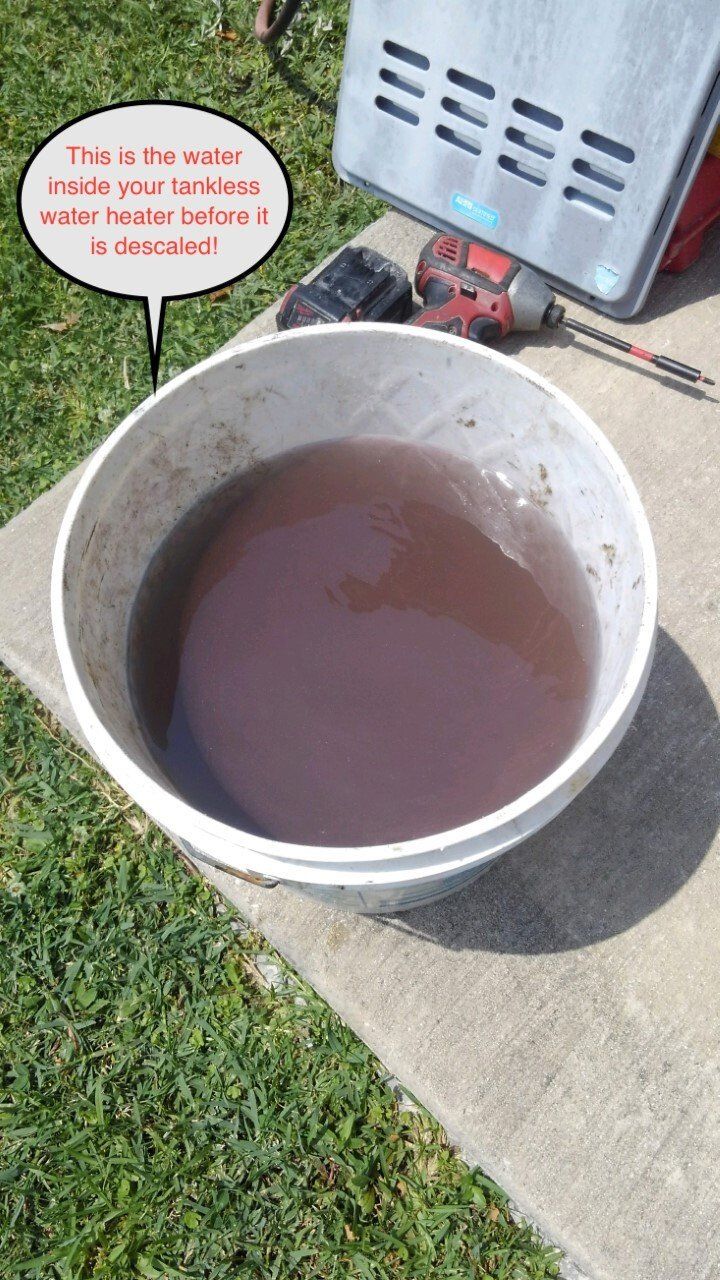Bucket of murky brown water on concrete.