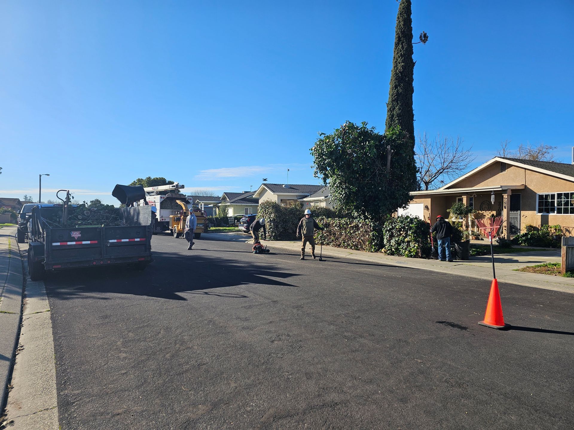 A group of people are walking down a street in front of a house.