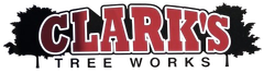 The Clark 's Tree Works logo is red and white with trees in the background.