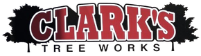 The Clark 's Tree Works logo is red and white with trees in the background.