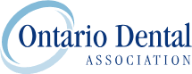 The logo for the ontario dental association is blue and white.