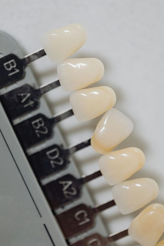 A close up of a tooth color chart with b1 a1 b2 d2 a2 c1