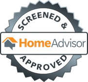 A screened and home advisor approved seal with a house on it.