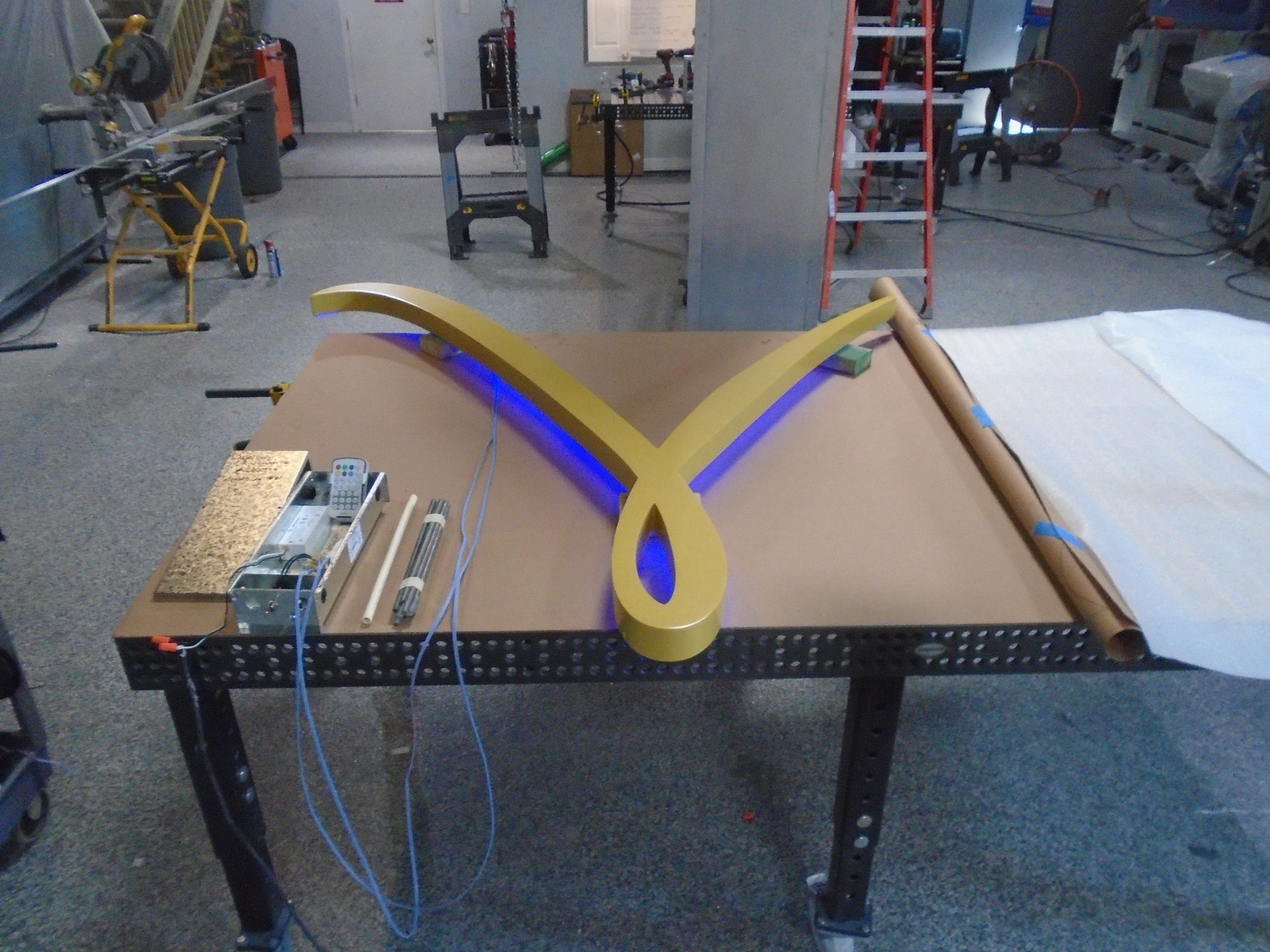 A table with a large yellow object on it