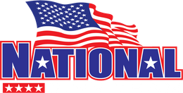 A national logo with an american flag on it